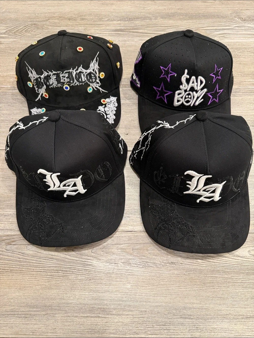 BELICO set of 4 Black Embroidered 'LA' Snapback Hat - Youth Baseball Cap